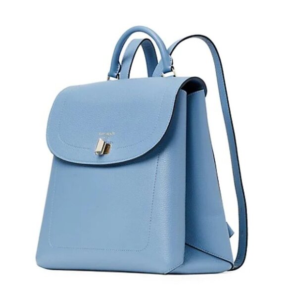 Kate Spade Essential Turnlock Flap Backpack Medium Blue Leather Medium Pebbled